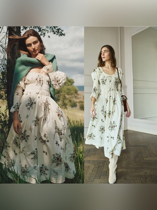 Doen Dresses & Skirts - Doen Kaira Shirred Floral-Print Organic Cotton Poplin Midi Dress Size XS